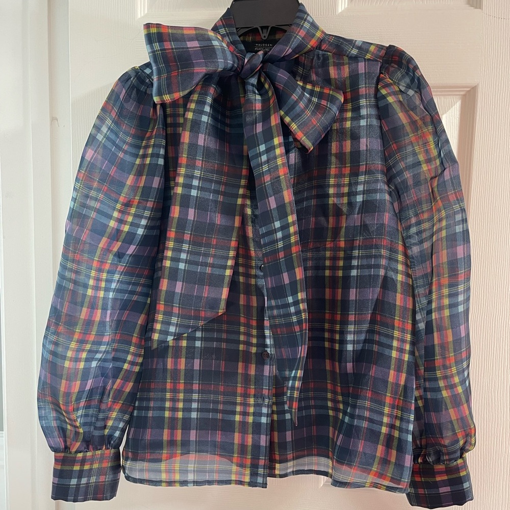 Nordstrom Halogen Multi Color button up with bow tie
